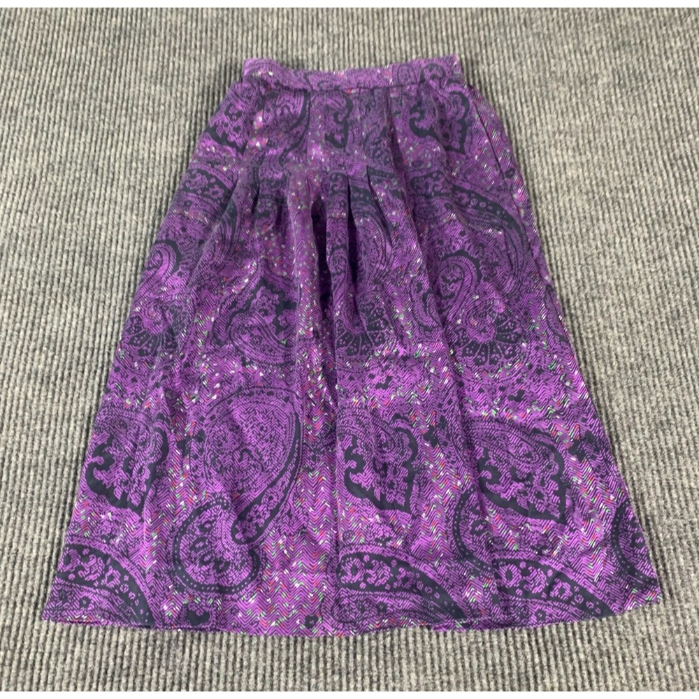 VTG Carlisle Skirt Womens 2 Purple Silk Pleated Flare Whimsigoth Paisleyā Retro